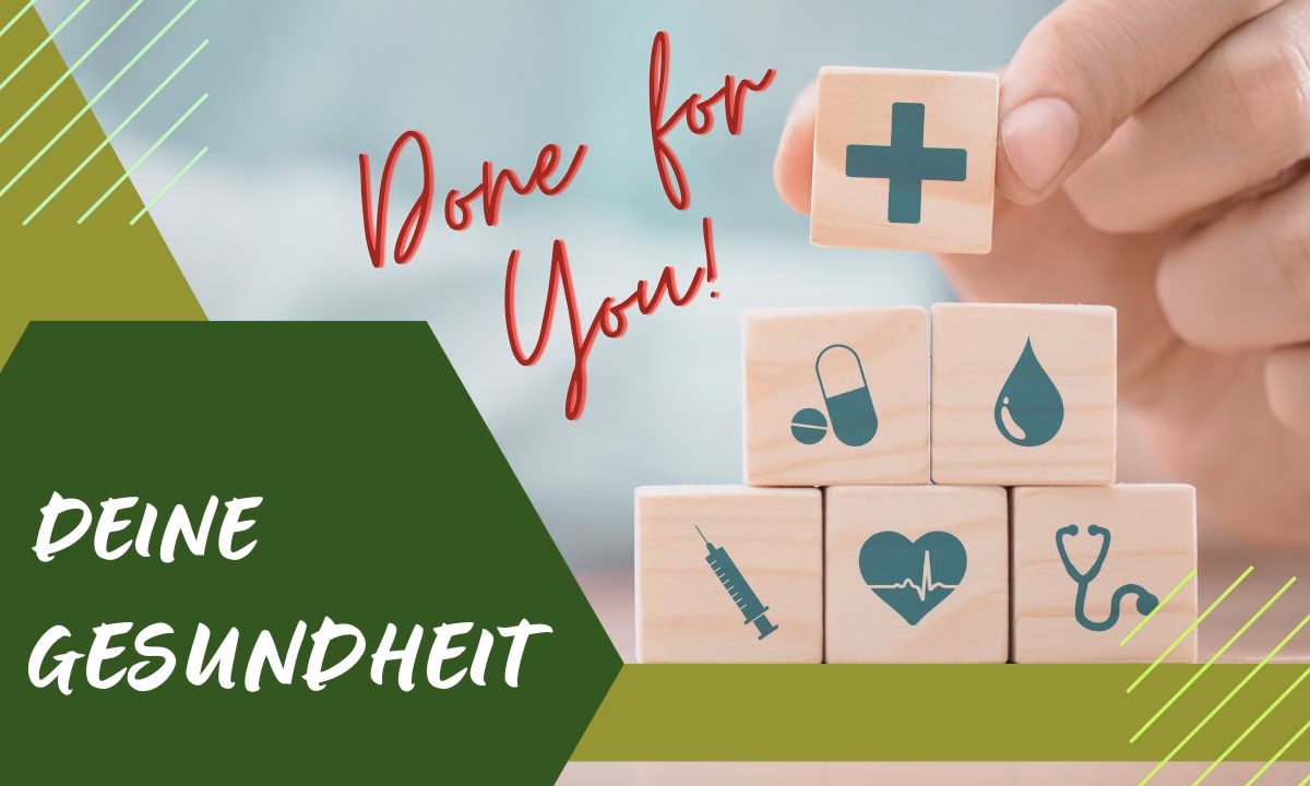 Gesundheits-Coaching Done For You(2) Holzwürfel mit Symbolen Gesundheitscoaching Done for You